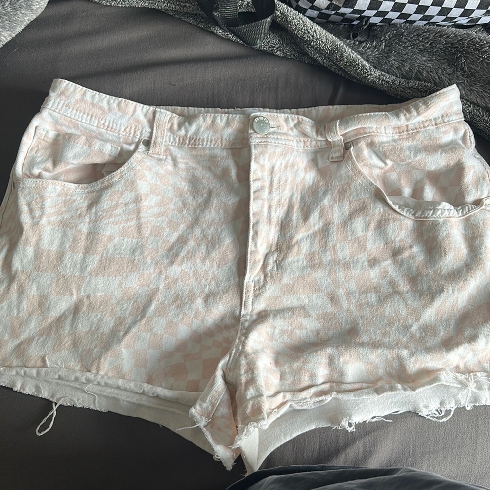White and pink jean shorts